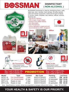 BOSSMAN NON ALCOHOL DISINFECTANT BCDC20L 10XCON 9555747354219 (CL)