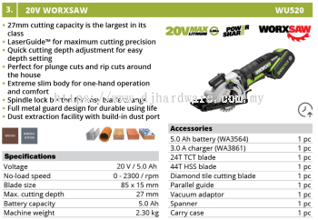 WORX 20V WORXSAW WWU520 (WO)