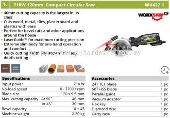 WORX 710W 120MM COMPACT CIRCULAR SAW WU427.1 (WO)