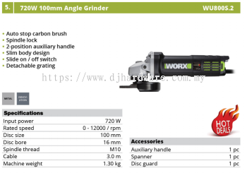 WORX 720W 100MM ANGLE GRINDER WU800S.2 (WO)