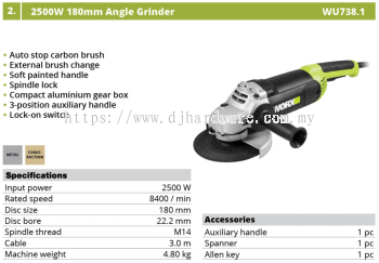 WORX 2500W 180MM ANGLE GRINDER WU738.1 (WO)