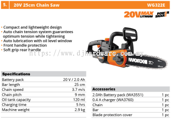 WORX 20V 25CM CHAIN SAW WG322E (WO)