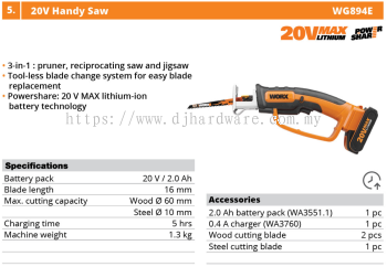 WORX 20V HANDY SAW WG894E (WO)