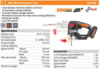 WORX 20V MULTI PURPOSE SAW WX550 (WO)