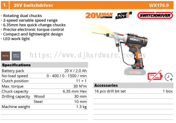 WORX 20V SWITCHDRIVER WX176.9 (WO)