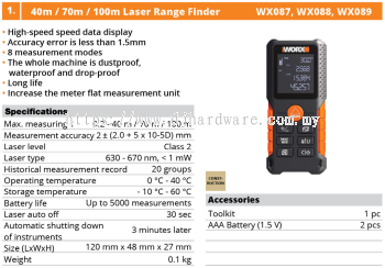 WORX 40M 70M 100M LASER RANGE FINDER WX087 WX088 WX089 (WO)