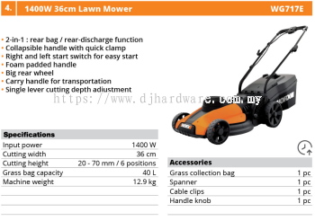 WORX 1400W 36CM LAWN MOWER WG717E (WO)