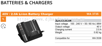 WORX BATTERIES & CHARGERS 40V 2.0A LI-ION BATTERY CHARGER WA3735 (WO)