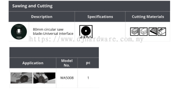 WORX SAWING AND CUTTING CIRCULAR SAW BLADE UNIVERSAL INTERFACE 80MM WA5008 (WO)