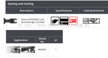 WORX SAWING AND CUTTING EXTENDED LIFE WOOD PLUNGE CUT BLADE 45MM WA4961 (WO)