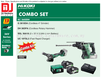 HIKOKI BRUSHLESS CORDLESS COMBO SET GRINDER ROTARY HAMMER 2.5AH LI-ION BATTERY FAST RAPID CHARGER KC36 GDH (HI)