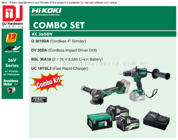 HIKOKI BRUSHLESS CORDLESS COMBO SET IMPACT DRIVER DRILL GRINDER 2.5AH LI-ION BATTERY FAST RAPID CHARGER KC36 GDV (HI)