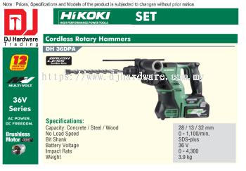 HIKOKI BRUSHLESS CORDLESS ROTARY HAMMERS SET DH36 DPA (HI)