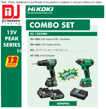 HIKOKI 12V PEAK SERIES BRUSHLESS CORDLESS COMBO SET IMPACT DRILL BRUSHLESS IMPACT DRIVER 4.0AH BATTERY FAST CHARGER SEMIPRO KC12 DVWH (HI)