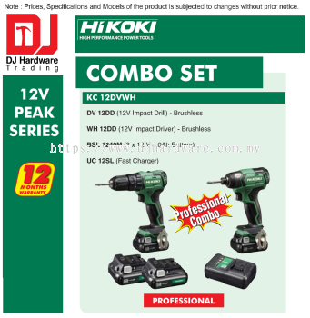 HIKOKI 12V PEAK SERIES BRUSHLESS CORDLESS COMBO SET IMPACT DRILL BRUSHLESS IMPACT DRIVER BRUSHLESS 4.0AH BATTERY FAST CHARGER PROFESSIONAL KC12 DVWH (HI)