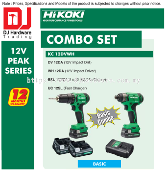 HIKOKI 12V PEAK SERIES BRUSHLESS CORDLESS COMBO SET IMPACT DRIVER IMPACT DRILL 2.5AH BATTERY FAST CHARGER BASIC KC12 DVWH (HI)