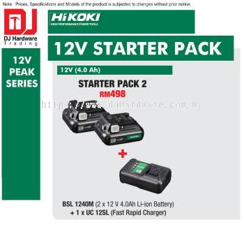 HIKOKI 12V STARTER PACK 2 BSL1240 M 4.0AH LI-ION BATTERY UC 12SL FAST RAPID CHARGER (HI)