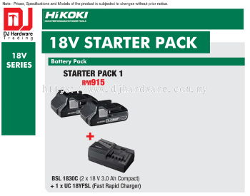 HIKOKI 18V BATTERY PACK STARTER PACK 1 BSL1830 C 3.0AH COMPACT UC18 YFSL FAST RAPID CHARGER (HI)