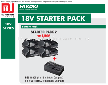 HIKOKI 18V BATTERY PACK STARTER PACK 2 BSL1830 C 3.0AH COMPACT UC18 YFSL FAST RAPID CHARGER (HI)