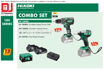 HIKOKI 18V SERIES BRUSHLESS CORDLESS COMBO SET IMPACT DRIVER DRILL IMPACT DRIVER 3.0AH LI-ION BATTERY FAST RAPID CHARGER KC18 DBSL (HI)