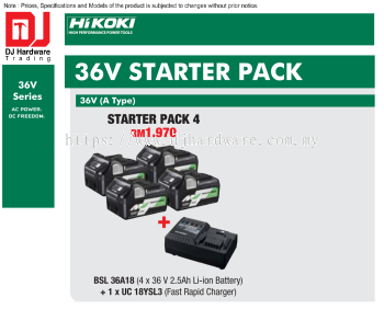 HIKOKI 36V STARTER PACK 4 A TYPE  BSL36 A18 2.5AH LI-ION BATTERY UC 18YSL3 FAST RAPID CHARGER (HI)