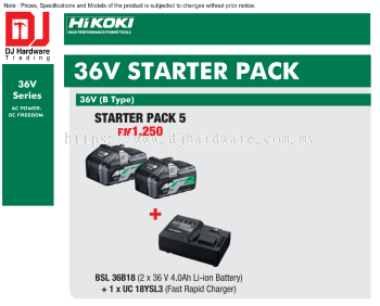 HIKOKI 36V STARTER PACK 5 B TYPE  BSL36 B18 4.0AH LI-ION BATTERY UC 18YSL3 FAST RAPID CHARGER (HI)