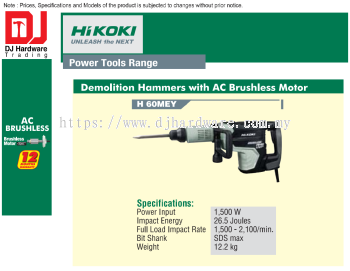 HIKOKI AC BRUSHLESS MOTOR DEMOLITION HAMMERS H60 MEY (HI)