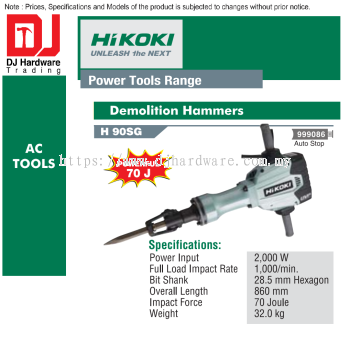 HIKOKI POWER TOOLS RANGE AC TOOLS DEMOLITION HAMMERS 70J H90 SG 999086 (HI)