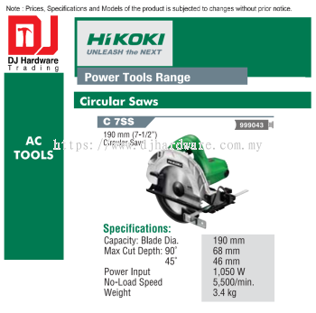 HIKOKI POWER TOOLS RANGE AC TOOLS CIRCULAR SAWS C7 SS 999043 (HI)