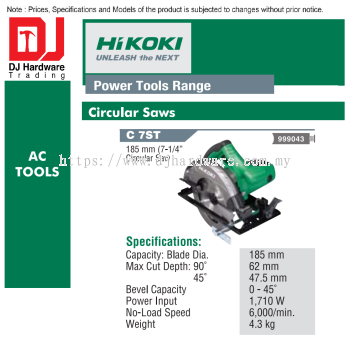 HIKOKI POWER TOOLS RANGE AC TOOLS CIRCULAR SAWS C7 ST 999043 (HI)