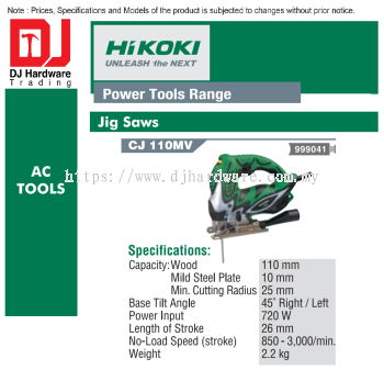 HIKOKI POWER TOOLS RANGE AC TOOLS JIG SAWS CJ110 MV 999041 (HI)