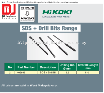 HIKOKI UNLEASH THE NEXT SDS + DRILL BITS RANGE DRILLING DIA 5.5MM LENGTH 110MM 402696 (HI)