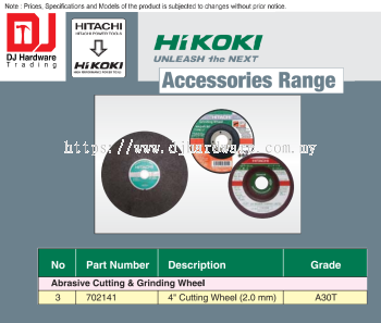 HIKOKI UNLEASH THE NEXT ACCESSORIES RANGE ABRASIVE CUTTING & GRINDING WHEEL CUTTING WHEEL 2.0MM A30T 702141 (HI)