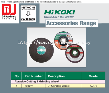 HIKOKI UNLEASH THE NEXT ACCESSORIES RANGE ABRASIVE CUTTING & GRINDING WHEEL GRINDING WHEEL A24R 701071 (HI)