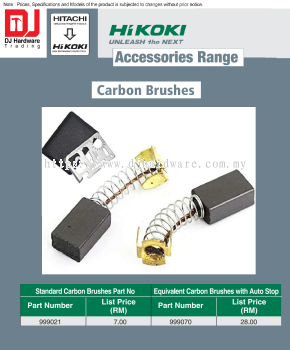 HIKOKI UNLEASH THE NEXT ACCESSORIES RANGE CARBON BRUSHES EQUIVALENT CARBON BRUSHES WITH AUTO STOP 999070 (HI)