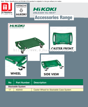 HIKOKI UNLEASH THE NEXT ACCESSORIES RANGE STACKABLE SYSTEM CASTER WHEEL FOR STACKABLE CASE SYSTEM 402543 (HI)