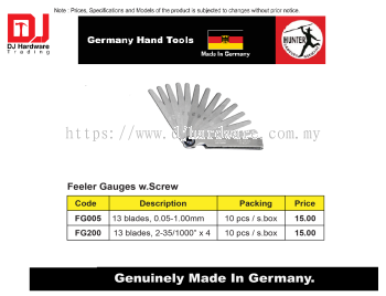 GERMANY HAND TOOLS FEELER GAUGES W SCREW 13BLADES 0.05MM 1MM FG005 (CL)