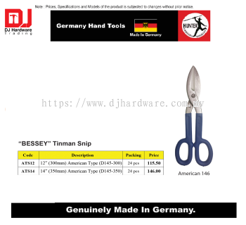 GERMANY HAND TOOLS BESSEY TINMAN SNIP AMERICAN TYPE 300MM D145 300 ATS12 (CL)