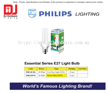 PHILIPS LIGHTING ESSENTIAL SERIES E27 LIGHT BULB COOL DAY LIGHT CDL 18W PHE18CDL (CL)