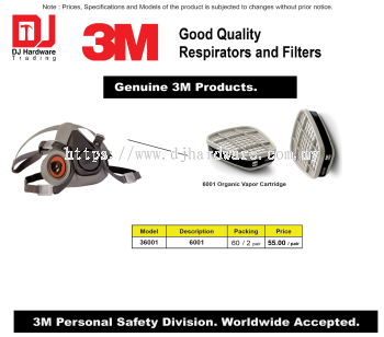 3M GOOD QUALITY RESPIRATORS & FILTERS GENUINE 3M 6001 ORGANIC VAPOR CARTRIDGE 6001 36001 (CL)