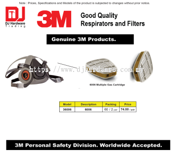 3M GOOD QUALITY RESPIRATORS & FILTERS GENUINE 3M 6006 MULTIPLE GAS CARTRIDGE 6006 36006 (CL)