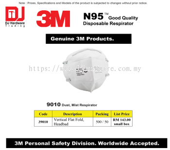 3M N95 GOOD QUALITY DISPOSABLE RESPIRATOR GENUINE 3M DUST MIST RESPIRATOR VERTICAL FLAT FOLD HEADBAD 39010 (CL)