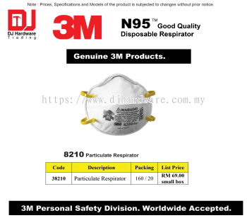 3M N95 GOOD QUALITY DISPOSABLE RESPIRATOR GENUINE 3M PARTICULATE RESPIRATOR 38210 (CL)