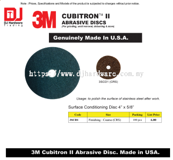 3M GENUINE CUBITRON II ABRASIVE DISCS SURFACE CONDITIONING DISC 4'' COARSE CRS 3SCD1 (CL)