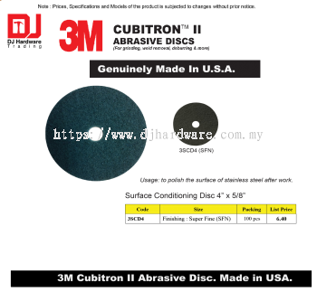 3M GENUINE CUBITRON II ABRASIVE DISCS SURFACE CONDITIONING DISC 4'' SUPER FINE SFN 3SCD4 (CL)