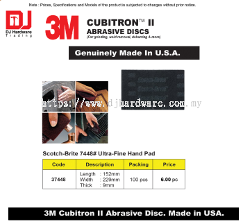 3M GENUINE CUBITRON II ABRASIVE DISCS SCOTCH BRITE 7448 ULTRA FINE HAND PAD 152MM X 229MM 9MM 37448 (CL)