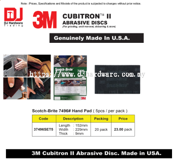 3M GENUINE CUBITRON II ABRASIVE DISCS SCOTCH BRITE 7496 HAND PAD 5PCS 152MM X 229MM 9MM 37496SET5 (CL)