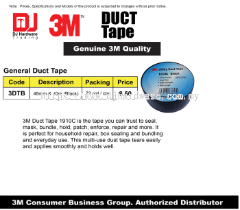 3M DUCT TAPE GENERAL DUCT TAPE 48MM X 10M BLACK 3DTB (CL)