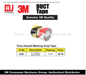 3M FLOW HAZARD MARKING VINYL TAPE 2'' X 36 YARD RED WHITE 3767 (CL)