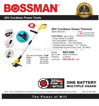 BOSSMAN 20V CORDLESS POWER TOOL GRASS TRIMMER BGT 20M 9555747349918 (CL)